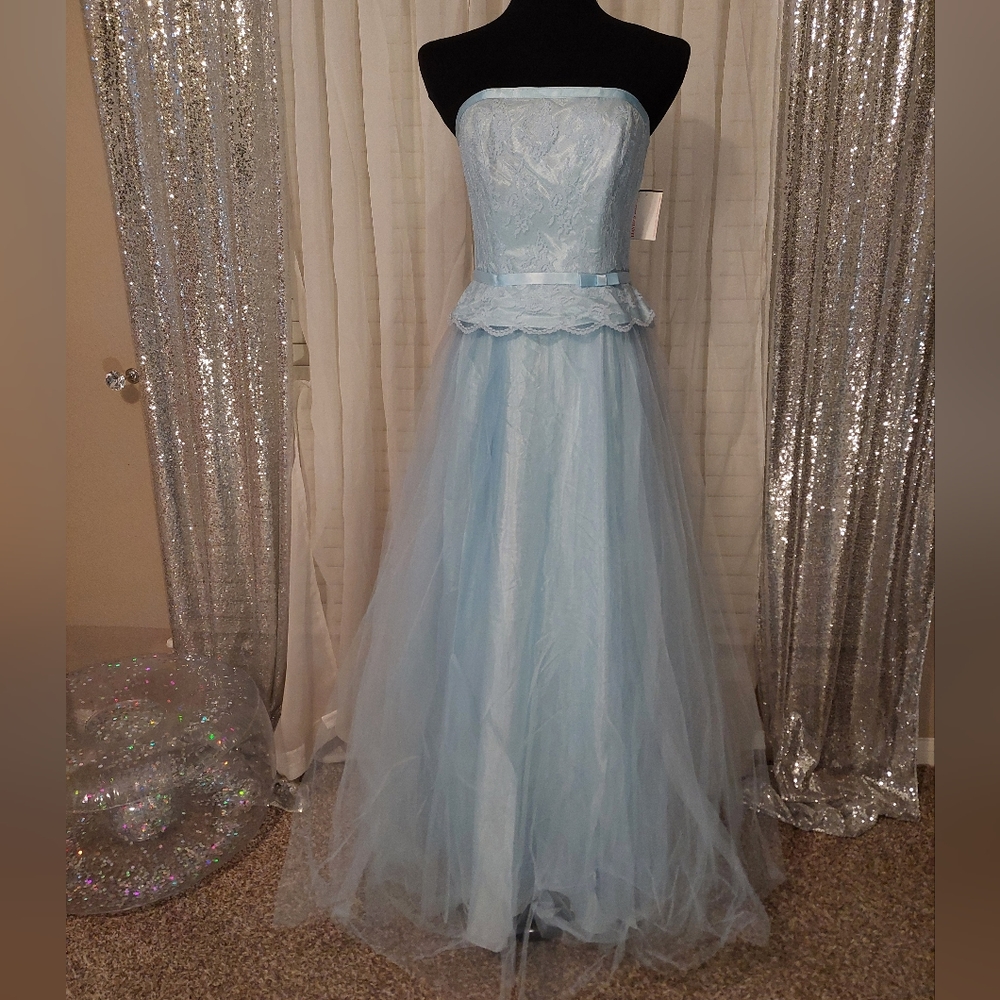 NWT Baby Blue Strapless Tulle Princess Ball Gown Wedding Prom Gala Opera